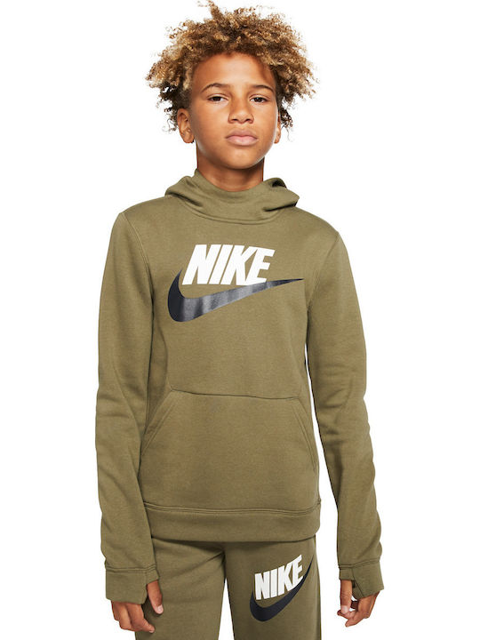 Fleece Kinder-Sweatshirt mit Kapuze und Taschen Khaki NSW