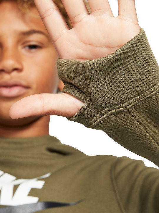 Fleece Kinder-Sweatshirt mit Kapuze und Taschen Khaki NSW