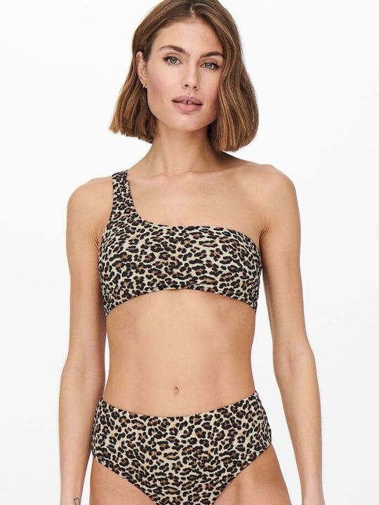 Leo Bikini με έναν Ώμο Animal Print Καφέ