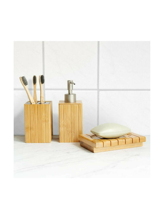 Navaris Bamboo Natural-Inox Bathroom Accessory Set 3 Pieces