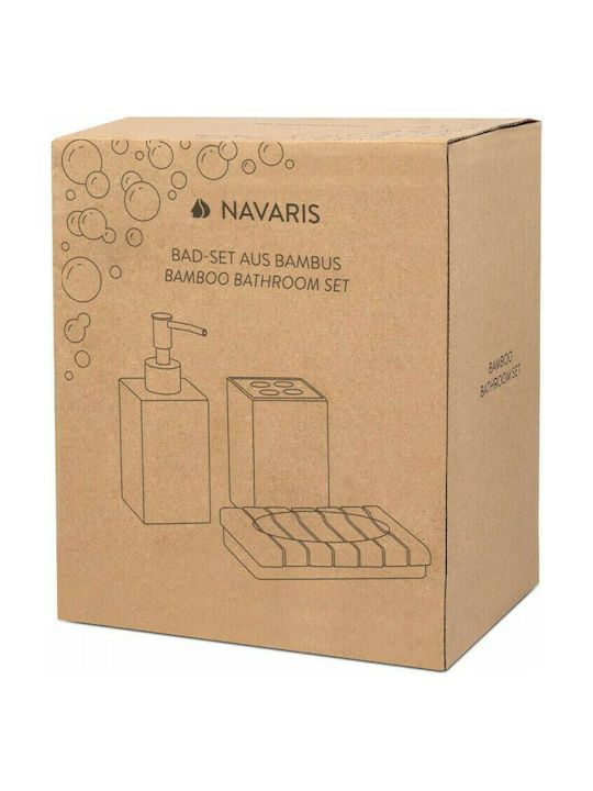 Navaris Bamboo Natural-Inox Bathroom Accessory Set 3 Pieces