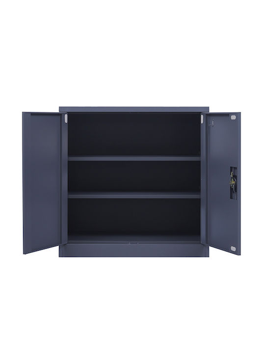 Double-Leaf Steelen Metallic Galvanized Cabinet with Locking Capability with 2 Shelves Grey 70x40x91 cm