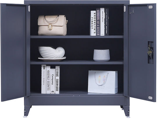 Double-Leaf Metallic Galvanized Cabinet with Locking Capability with 2 Shelves Anthracite Matte 90x45x101 cm