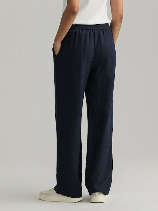 Gant Women's Linen Trousers with Elastic in Relaxed Fit Evening Blue