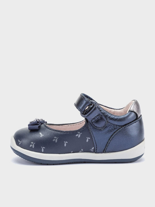 Kids Leather Ballerinas with Hoop & Loop Closure Blue