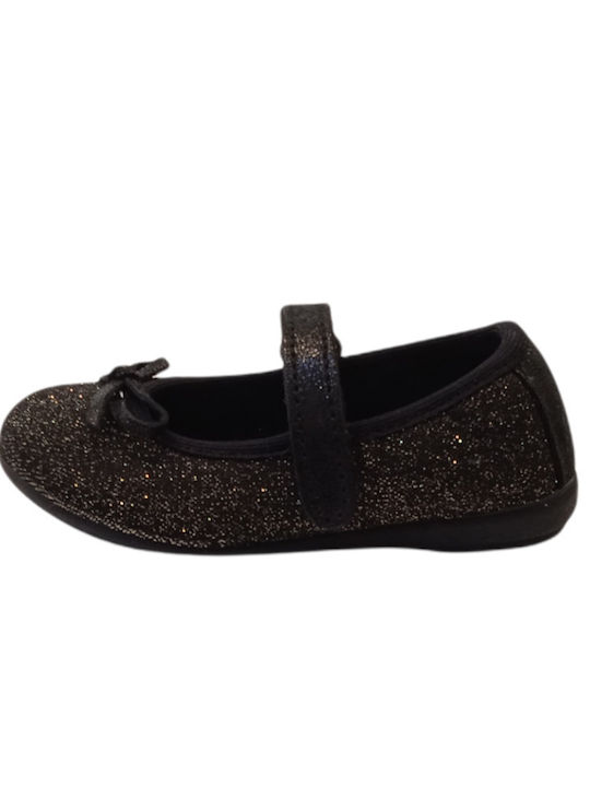 Kids Ballerinas with Hoop & Loop Closure Black