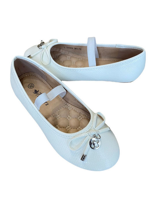 Balerini copii cu elastic de Piele Albe L06569