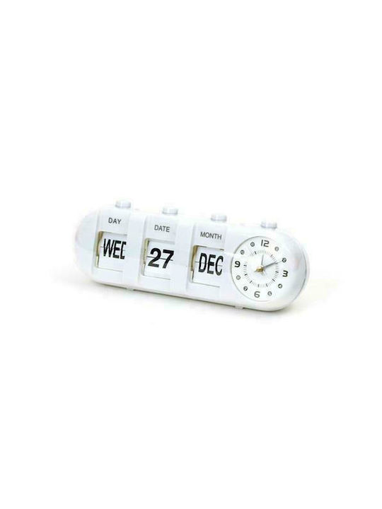 Platinet Calendar And Alarm Clock January White Tabletop Clock with Indicators with Alarm Clock White