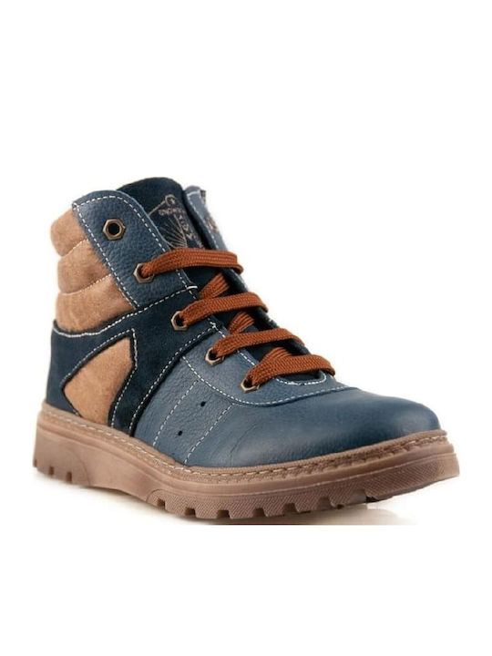 Lederne Kinderstiefeletten mit Schnürsenkeln Blau