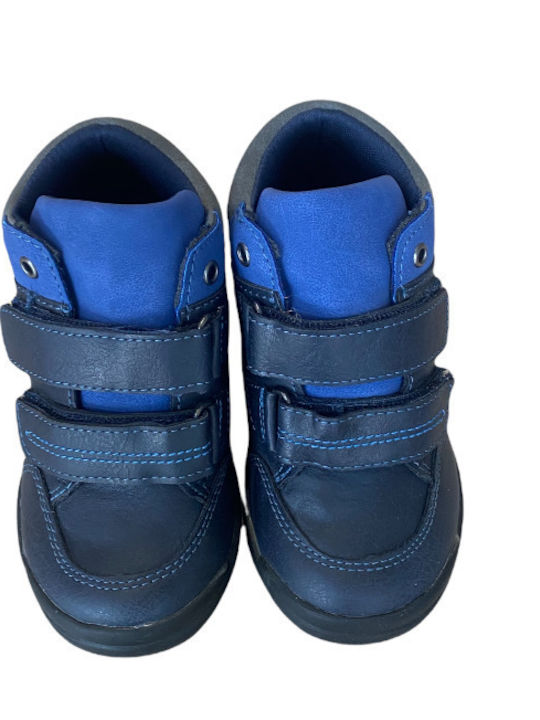 Anatomical Leather Kids Boots with Velcro Blue