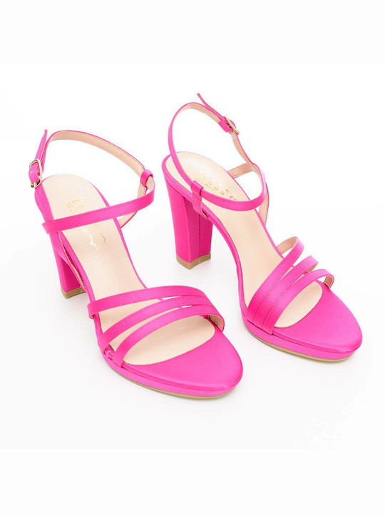 Ellen Stoff Damen Sandalen mit Chunky hohem Absatz in Fuchsie Farbe