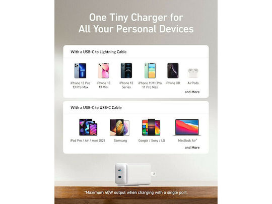 Anker Charger Without Cable GaN with 2 USB-C Ports 40W Power Delivery White (521 Nano Pro)