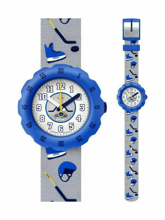 FlikFlak Kids Analog Watch City of Life Puck It with Fabric Strap Gray