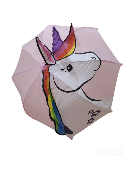 Chanos Kids Curved Handle Umbrella Unicorn 3D Umbrella with Diameter 45cm Pink