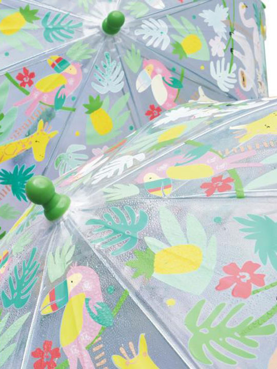 Floss & Rock Kids Curved Handle Umbrella Jungle with Diameter 67cm Transparent
