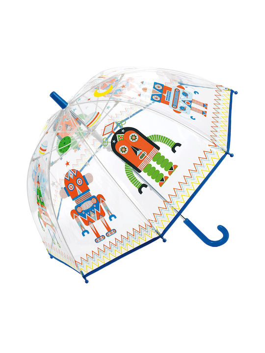 Djeco Kids Curved Handle Umbrella με Ρομπότ with Diameter 70cm Transparent