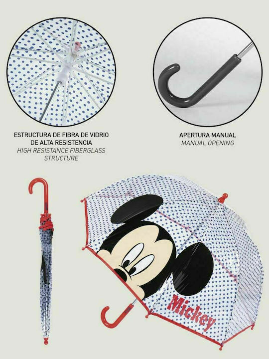Mickey Mouse Clubhouse Kinder Regenschirm Gebogener Handgriff Mickey Durchsichtig mit Durchmesser 90cm.