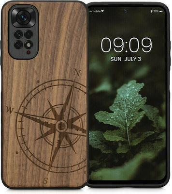 KWmobile Vintage Compass Umschlag Rückseite Hölzernes Dark Brown (Redmi Note 11 / 11S 4G) 57386.01