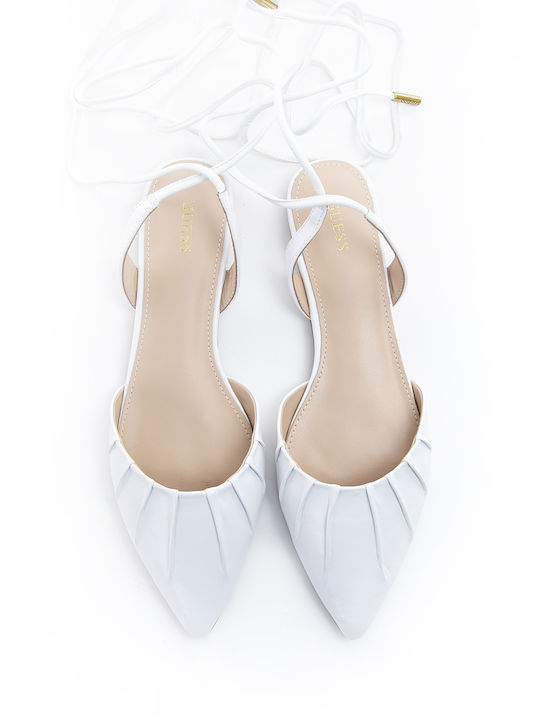Δερμάτινες Γυναικείες Μπαλαρίνες Slingback με Λουράκι σε Λευκό Χρώμα