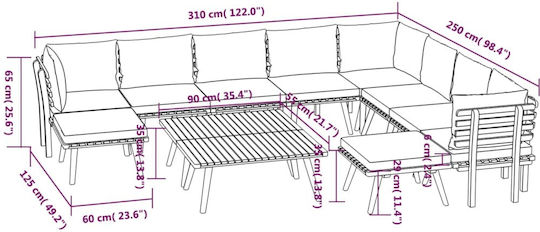 Set Cameră De Zi Exterior 12 Piese Din Acacia Cu Perne
