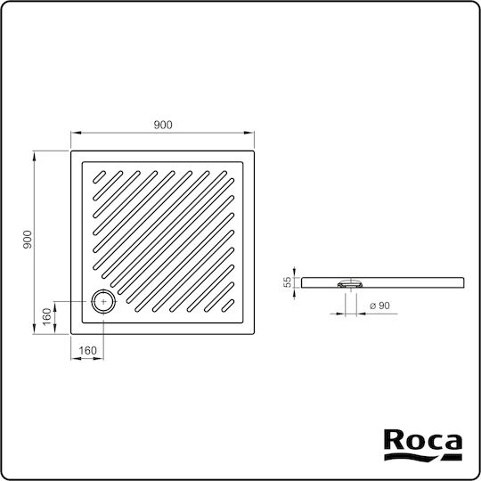 Roca Square Porcelain Shower White Roma 90x90x5.5cm