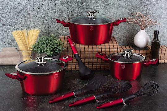 Berlinger Haus Metallic Line Σετ Κατσαρόλες από Αλουμίνιο Burgundy Collection με Επίστρωση από Πέτρα 3 Σκευών