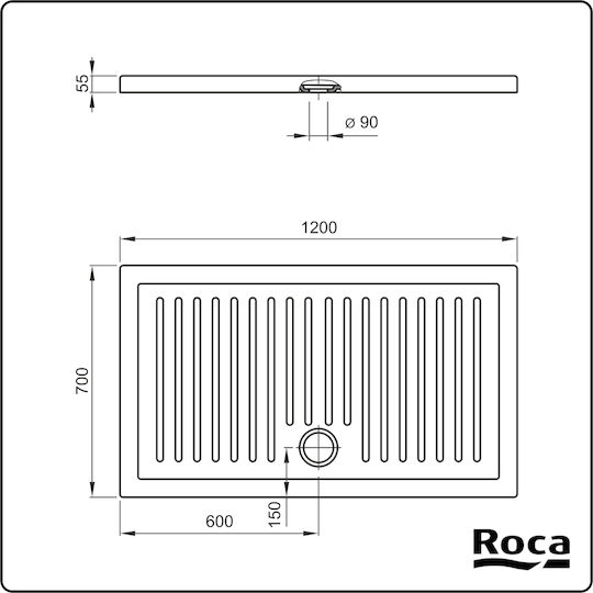 Roca Roma Правоъгълена Порцеланов душ 120x70см Бял