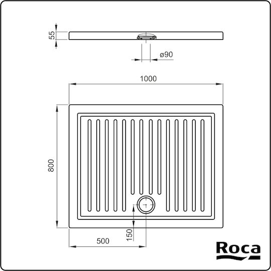 Roca Roma Правоъгълена Порцеланов душ 100x80см Бял