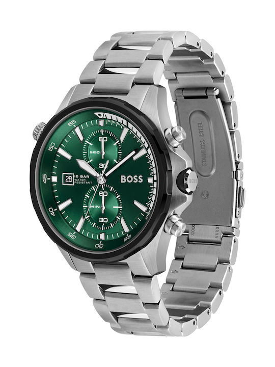 Boss Globetrotter Men's Watch 46mm Chronograph Battery with Silver Metal Bracelet