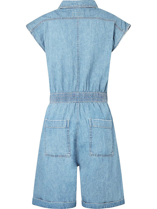 Gwen Women's Denim Sleeveless One-piece Shorts Light Blue