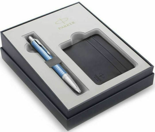 Parker I M Premium CT Blue Grey Ballpoint Desk Set 2 Pieces