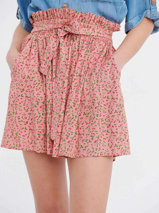 Ψηλόμεση Mini Φούστα Floral Ροζ