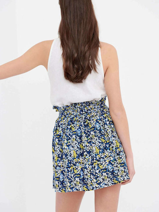 Funky Buddha High Waist Skirt Floral in Navy Blue color