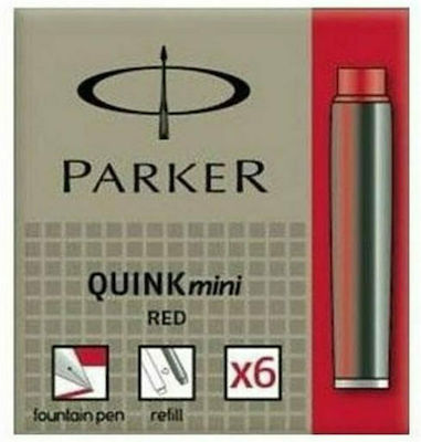 Parker Quink Mini Ανταλλακτικό Μελάνι για Πένα σε Κόκκινο χρώμα 6τμχ