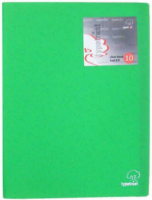 Typotrust Clipboard Flexible with 10 plastic sleeves Slides for Paper A4 Green 1pcs