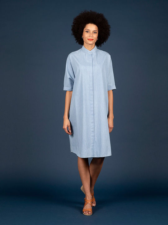 WEMOTO Phebe Chambray - Овърсайз рокля с риза [светъл деним] светло синьо