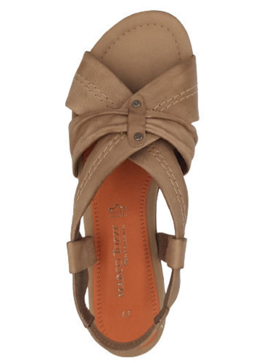 Leather Women's Flat Sandals Anatomic in Beige Color