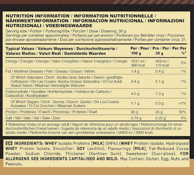 Optimum Nutrition Gold Standard 100% Isolate Molkenprotein Glutenfrei mit Geschmack Schokolade 930gr