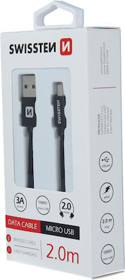 Swissten Braided USB 2.0 to micro USB Cable Μαύρο 2m (71522301)