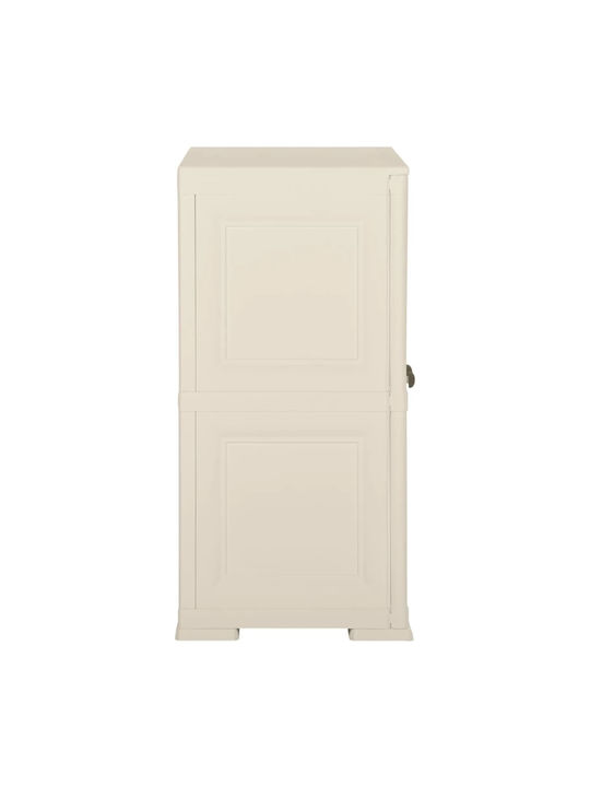 Zweiflügeliger Schrank Kunststoff mit Trennwand & 2 Regale Cream 79x43x85.5cm