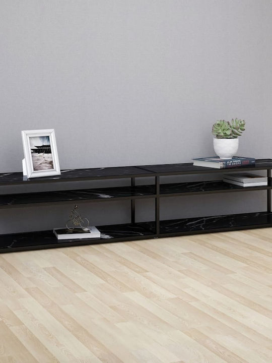 TV Stand with Glass Surface Black Velvet-Black Metal L220xW40xH40.5cm