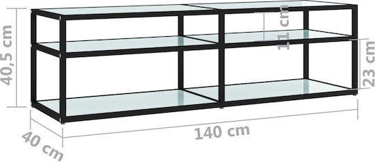 TV Stand with Glass Surface Black Velvet-Black Metal L140xW40xH40.5cm