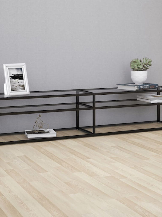 TV Stand with Glass Surface Black Velvet-Black Metal L200xW40xH40.5cm