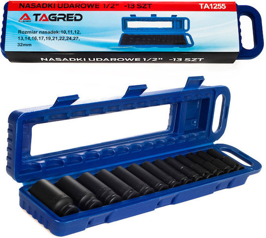 Tagred Căpăcei Hexagonali Lungi cu Patrat de Prindere 1/2" Set 13buc