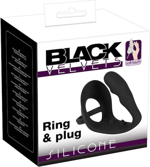 You2Toys Black Velvets Cock & Balls Spliting Ring with Buttplug Black 10.5cm
