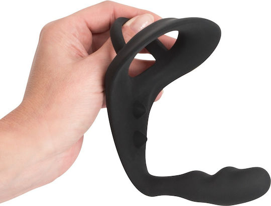 You2Toys Black Velvets Cock & Balls Spliting Ring with Buttplug Black 10.5cm