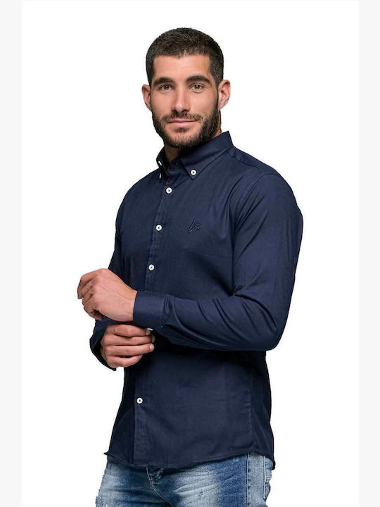0395 Long-sleeved Cotton Shirt Navy Blue