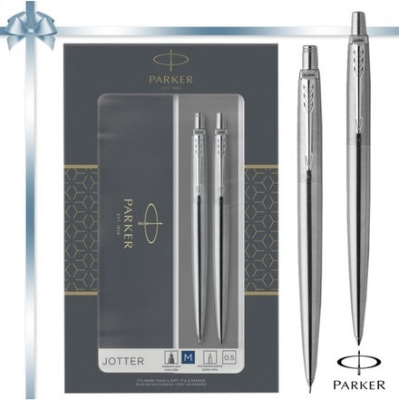 Parker Jotter Core Duo Pen Set Ballpoint Medium with Mechanical Pencil made of Steel Silver in a case