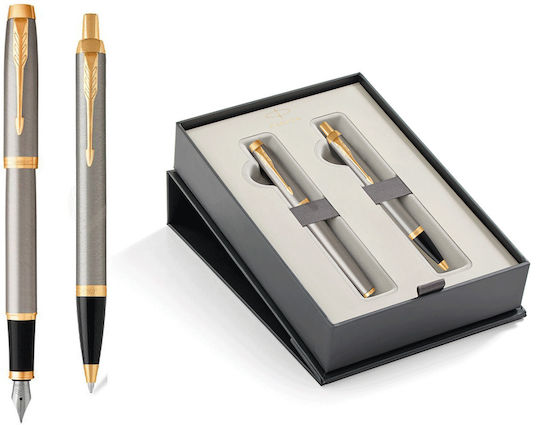 Parker I.M Core Pen Set Ballpoint Medium with Fountain Pen Medium made of Steel Metal GT in a case (Μiscellaneous Designs) (in a paper cassette)