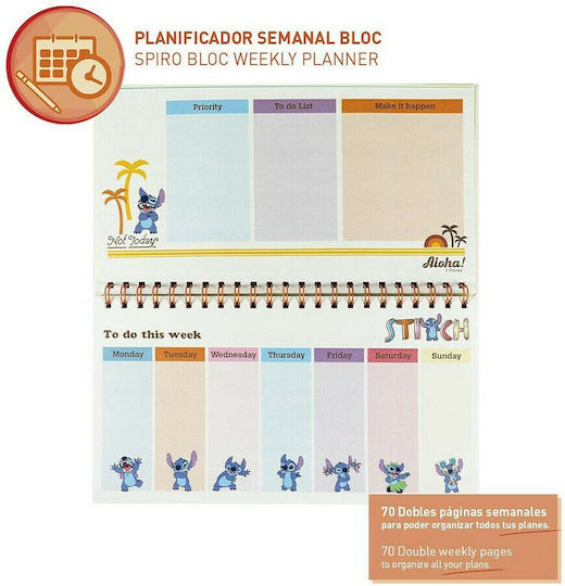 Disney Stitch Weekly Planner Spiral 16.7x35cm
